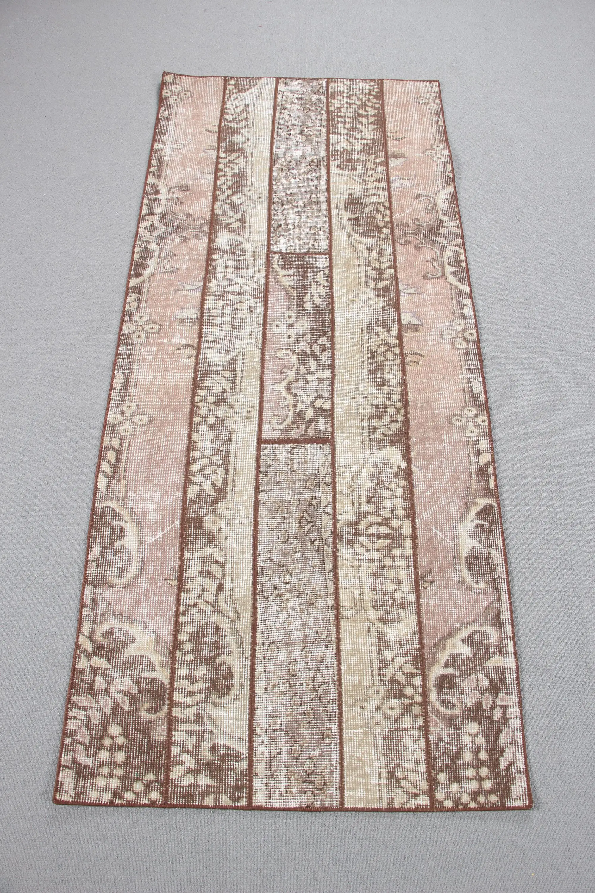 2.6x6.2 ft Vintage Accent Halı, Kahverengi Pembe Türk Ombré Yün Halı - 1