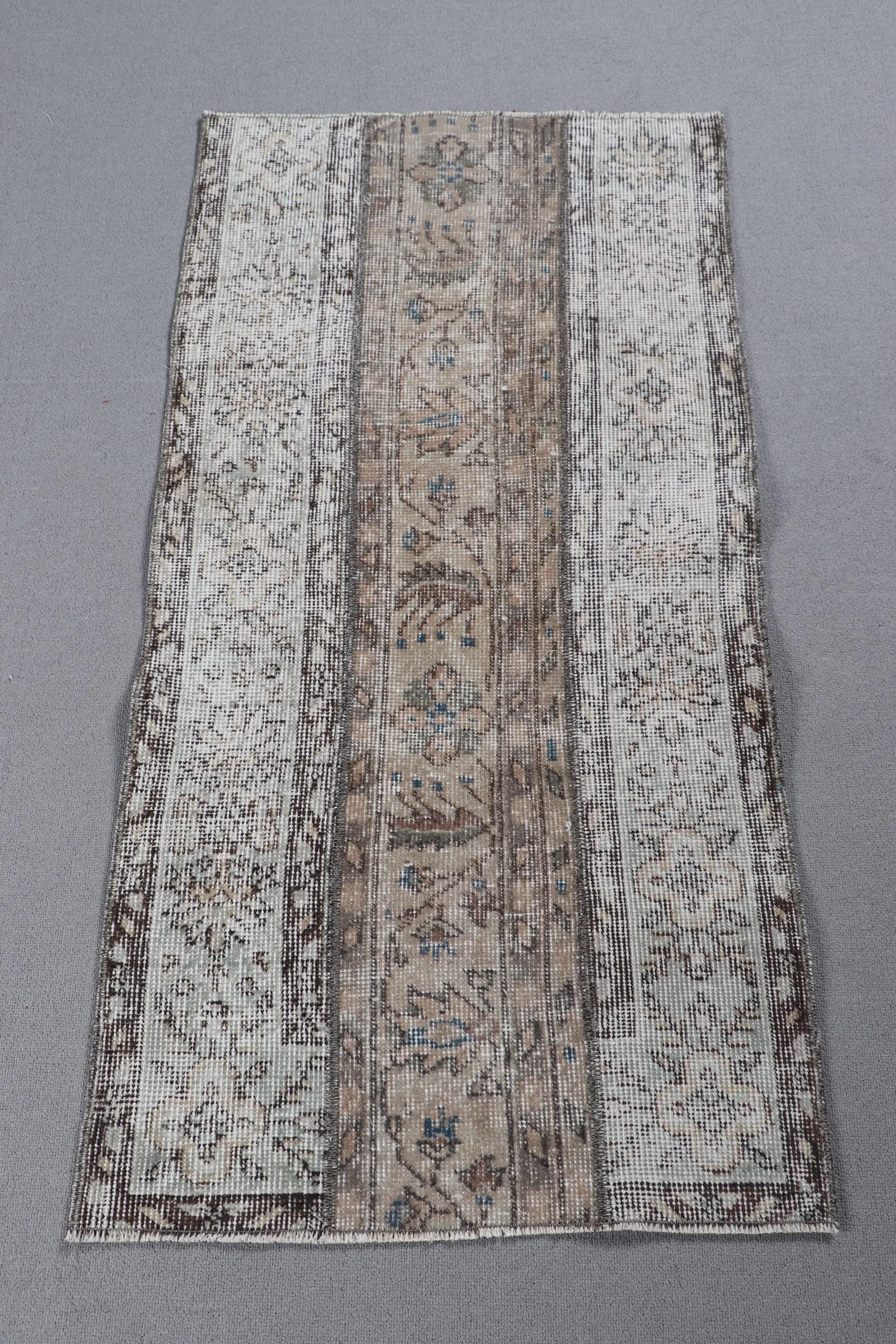 Vintage Small Rug 2.2x4.2 ft (66x128 cm), Gray Moroccan Turkish Rug - 1