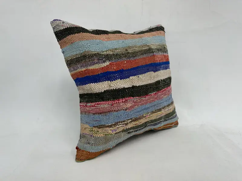 Pastel Cushion Cover, Ethnical Kilim Rug Pillow, Vintage Kilim Throw Pillow, Cushion Cover, 20x20 Blue Cushion Cover, Vintage Kilim Pillow - 3