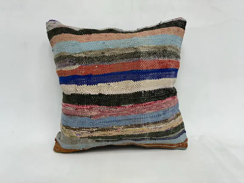 Pastel Cushion Cover, Ethnical Kilim Rug Pillow, Vintage Kilim Throw Pillow, Cushion Cover, 20x20 Blue Cushion Cover, Vintage Kilim Pillow - 1