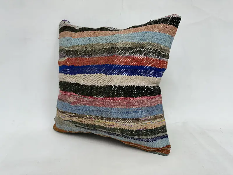 Pastel Cushion Cover, Ethnical Kilim Rug Pillow, Vintage Kilim Throw Pillow, Cushion Cover, 20x20 Blue Cushion Cover, Vintage Kilim Pillow - 4