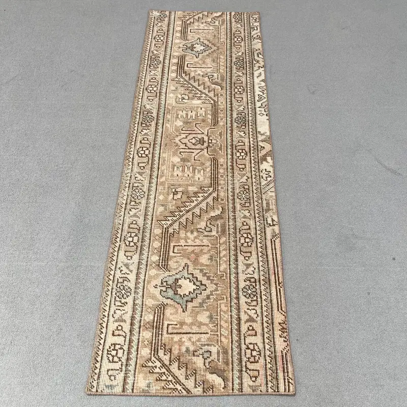 Brown Moroccan Rug, 1,8x5,5 ft with Green Accents
