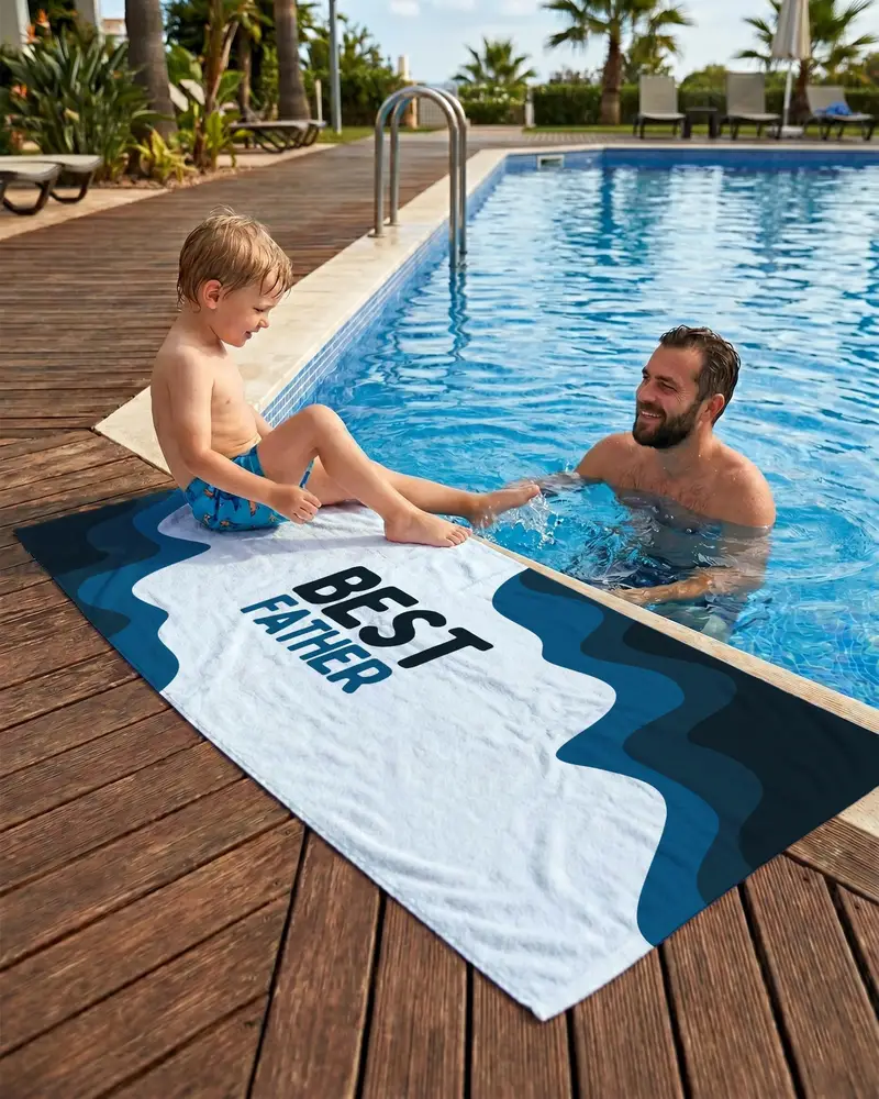 Custom Father’s Day Turkish Beach Towel, Personalized Name Gift for Dad, Pool & Beach Towel, Unique Father's Day Present - 1
