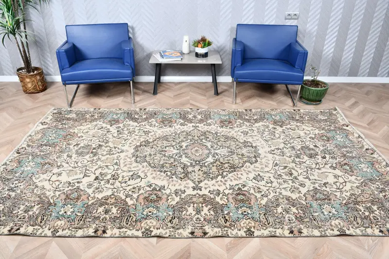 Vintage Rug, 5.5x9.7 ft Large Rug, Blue Moroccan Wool Turkish Rug - 1