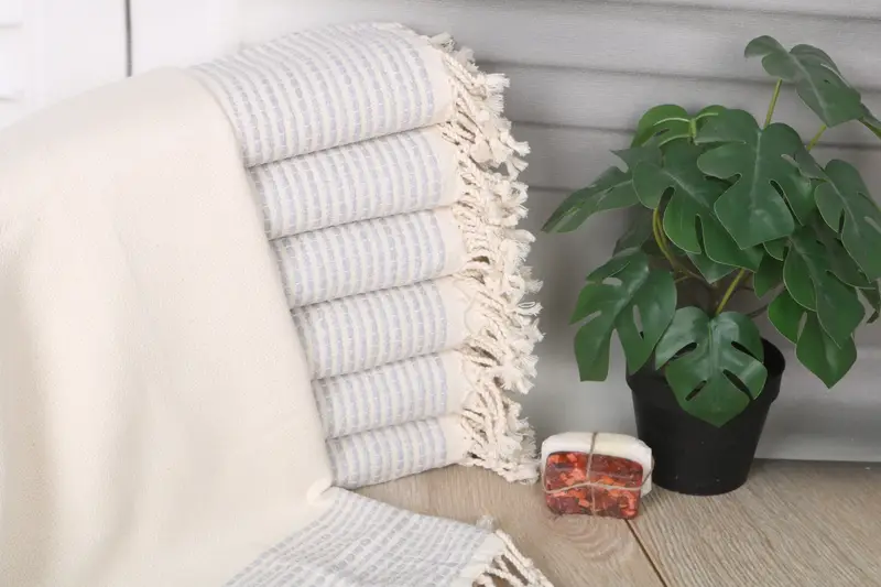 Striped Turkish Cotton Beach Towel Light Gray, 36x69 Inches