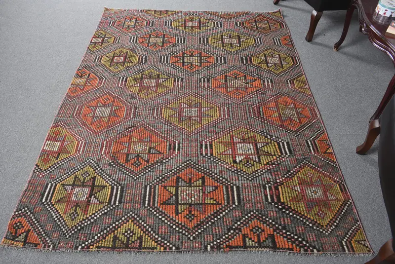 Alfombra Floral Morada, Verde, 5,3x7,3ft Decoración Elegante