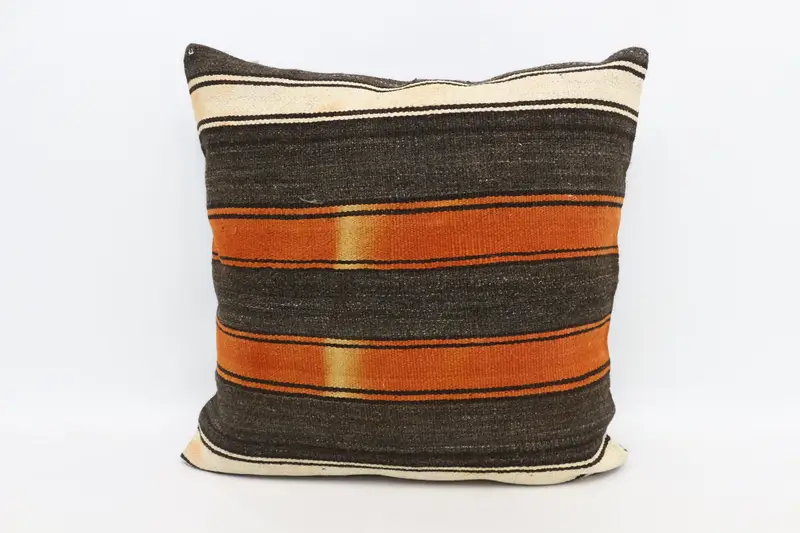 Kilim Cushion Sham, Turkish Kilim Pillow, Kilim Pillow Cover, Bench Pillow, 28x28 Brown Pillow Case, Office Chair Cushion Case, Pillow Case - 1