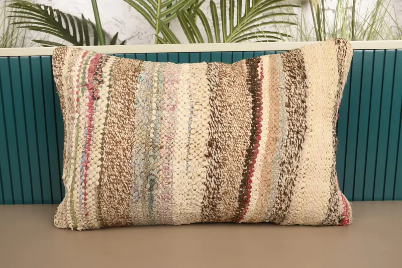 Contemporary Throw Striped Pillow, Antique 40x60 cm FloorBrown Cushion - 1