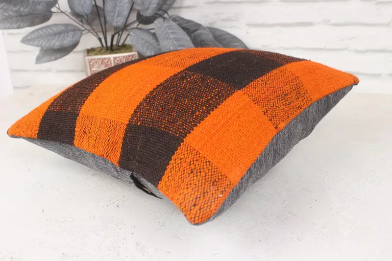 Traditional Pillow Sham, Turkish Kilim Pillow, Art Deco Pillow Case, 14x14 Orange Pillow, Vintage Pillow, Pillow Sham, Pillow for Couch - 6