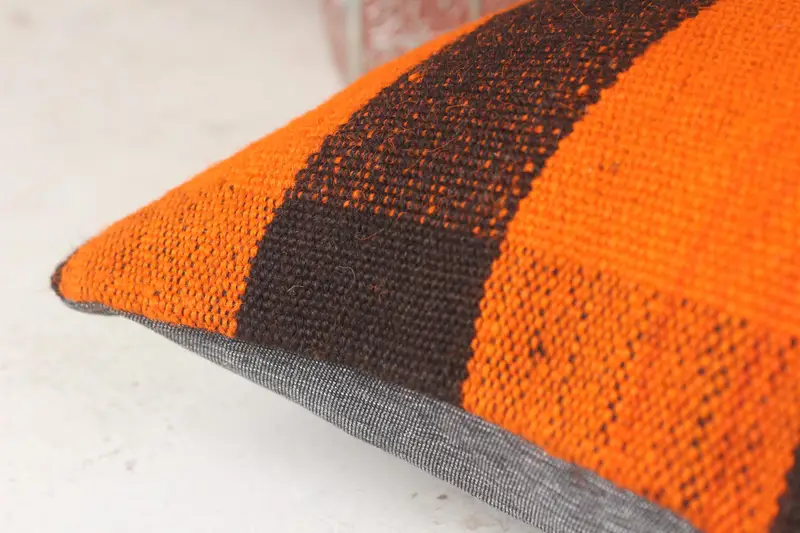 Traditional Pillow Sham, Turkish Kilim Pillow, Art Deco Pillow Case, 14x14 Orange Pillow, Vintage Pillow, Pillow Sham, Pillow for Couch - 7