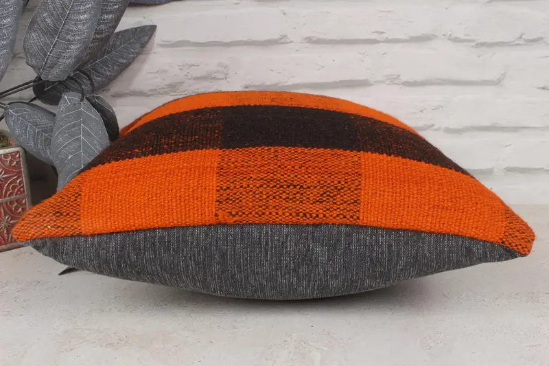Traditional Pillow Sham, Turkish Kilim Pillow, Art Deco Pillow Case, 14x14 Orange Pillow, Vintage Pillow, Pillow Sham, Pillow for Couch - 5
