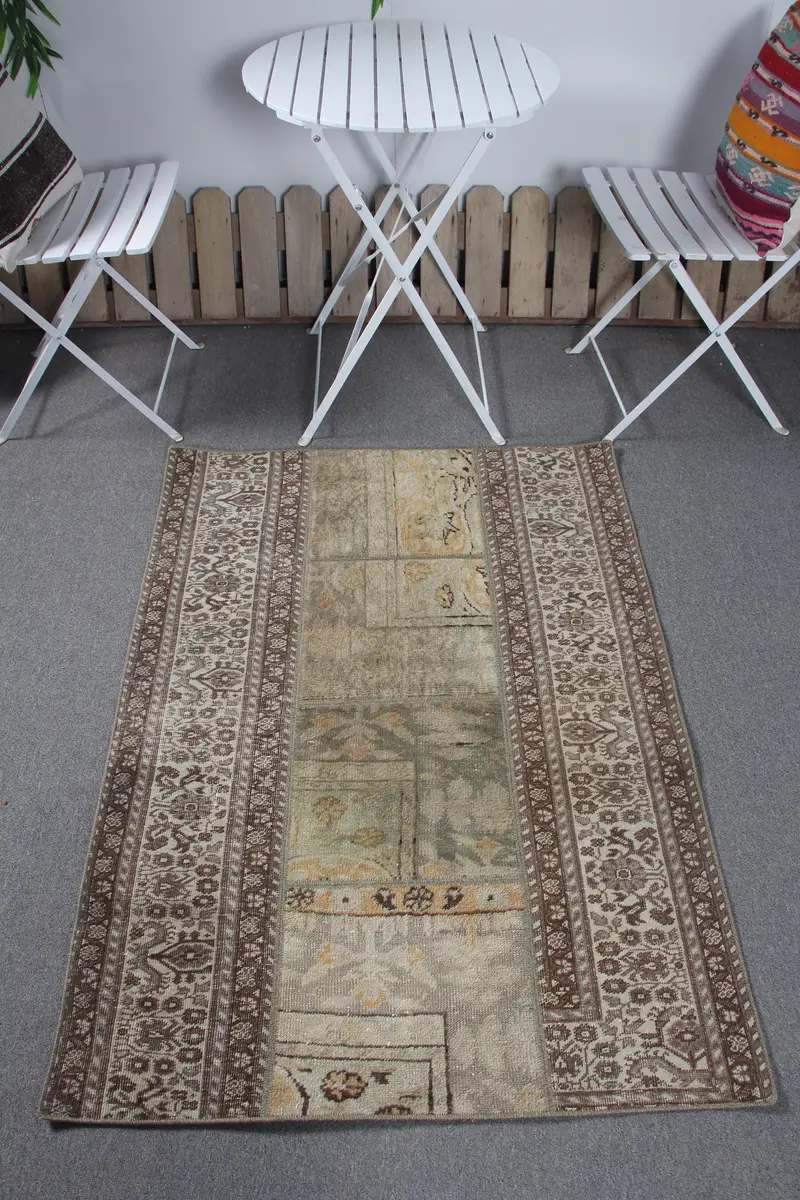 Green & Brown Rug, 3,2x4,4 ft Botanical Design