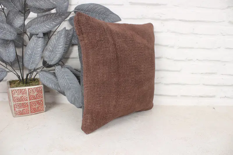14x14 Pillo de almohada marrón, almohada de diseñador de interiores, almohada vintage, cubierta de cojín, almohada de decoración del hogar, almohada de Navidad, almohada de cama - 3