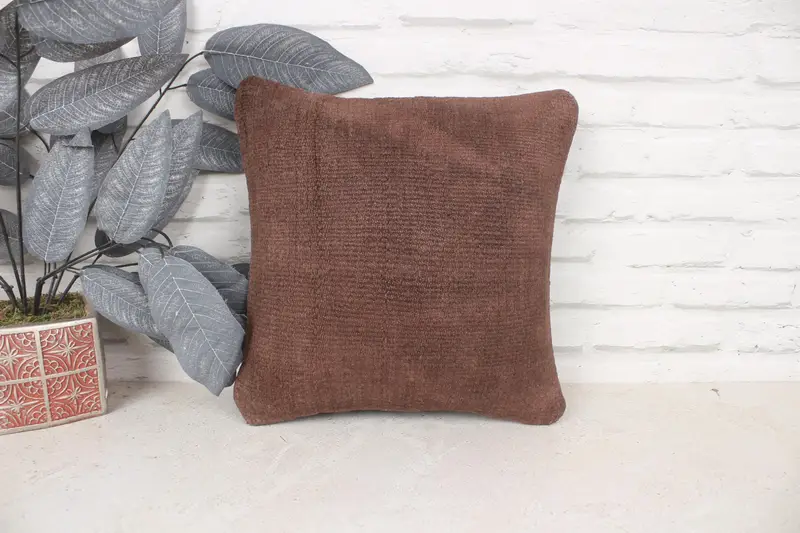 14x14 Pillo de almohada marrón, almohada de diseñador de interiores, almohada vintage, cubierta de cojín, almohada de decoración del hogar, almohada de Navidad, almohada de cama - 1
