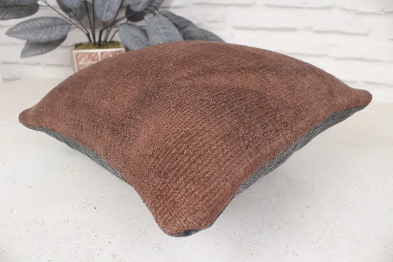 14x14 Pillo de almohada marrón, almohada de diseñador de interiores, almohada vintage, cubierta de cojín, almohada de decoración del hogar, almohada de Navidad, almohada de cama - 6