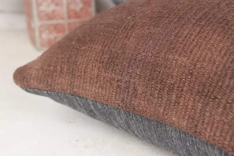 14x14 Pillo de almohada marrón, almohada de diseñador de interiores, almohada vintage, cubierta de cojín, almohada de decoración del hogar, almohada de Navidad, almohada de cama - 7