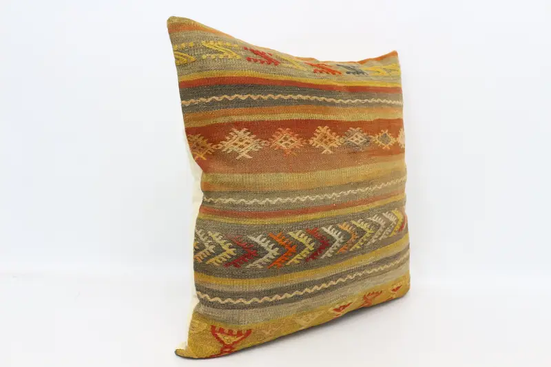 Gift Pillow, Turkish Corner Cushion Cover, Pillow Cover, 28x28 Yellow Cushion Cover, Pillow for Sofa, Ethnical Kilim Rug Pillow - 3