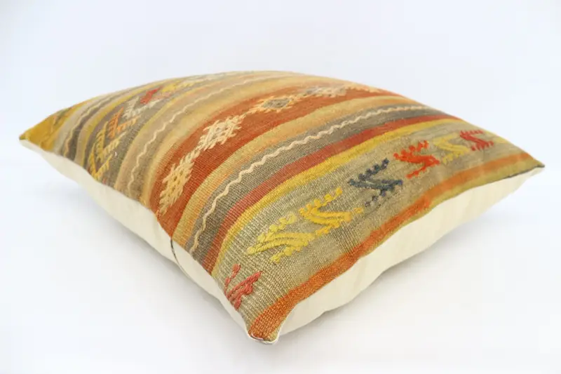Gift Pillow, Turkish Corner Cushion Cover, Pillow Cover, 28x28 Yellow Cushion Cover, Pillow for Sofa, Ethnical Kilim Rug Pillow - 6