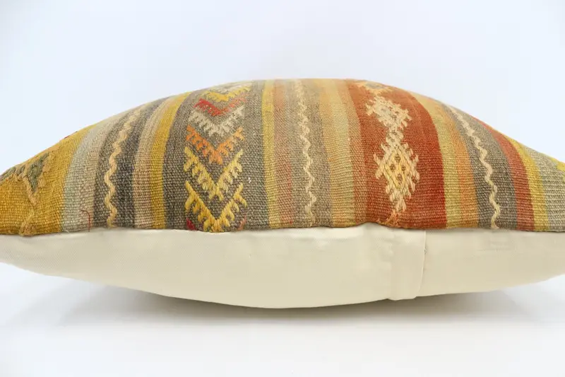 Gift Pillow, Turkish Corner Cushion Cover, Pillow Cover, 28x28 Yellow Cushion Cover, Pillow for Sofa, Ethnical Kilim Rug Pillow - 5