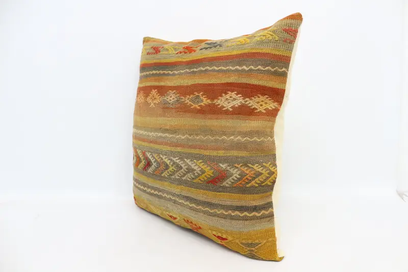 Gift Pillow, Turkish Corner Cushion Cover, Pillow Cover, 28x28 Yellow Cushion Cover, Pillow for Sofa, Ethnical Kilim Rug Pillow - 4