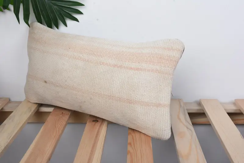 Cushion, Boho Pillow Sham Cover, Outdoor Patio Pillow Sham, 8x16 Beige Cushion Cover, Kilim Pillow, Pillow for Couch, Natural Pillow Sham - 5