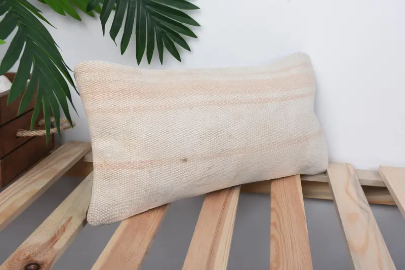 Cushion, Boho Pillow Sham Cover, Outdoor Patio Pillow Sham, 8x16 Beige Cushion Cover, Kilim Pillow, Pillow for Couch, Natural Pillow Sham - 4