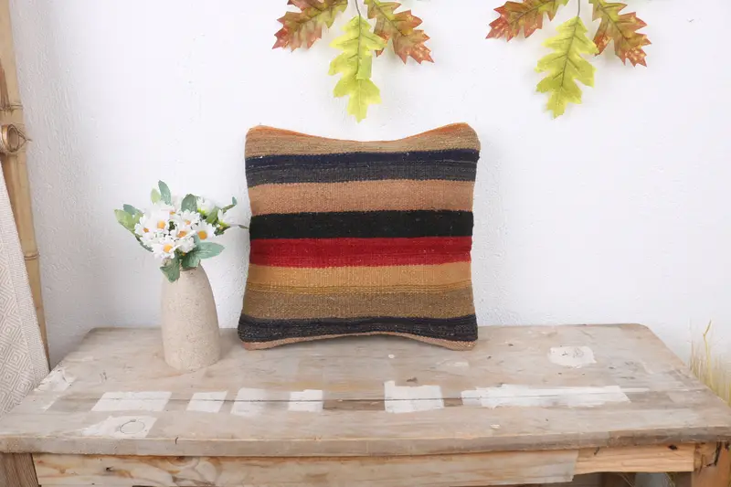 Cushion Case, Wool Kilim Pillow Pillow, Vintage Kilim Pillow, 12x12 Red Pillow Sham, Knitted Cushion Case, Kilim Pillow, Kilim Pillow Cover - 1