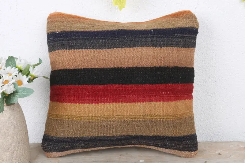 Cushion Case, Wool Kilim Pillow Pillow, Vintage Kilim Pillow, 12x12 Red Pillow Sham, Knitted Cushion Case, Kilim Pillow, Kilim Pillow Cover - 2