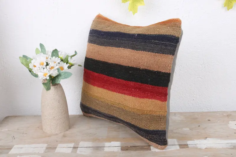 Cushion Case, Wool Kilim Pillow Pillow, Vintage Kilim Pillow, 12x12 Red Pillow Sham, Knitted Cushion Case, Kilim Pillow, Kilim Pillow Cover - 4