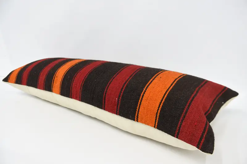 Neutral Pillow Cover, Pillow, Ethnical Kilim Rug Pillow, Handmade Kilim Cushion, Handmade Throw Pillow Cover, Vintage Pillow, 16x48 Red Cushion Case - 5