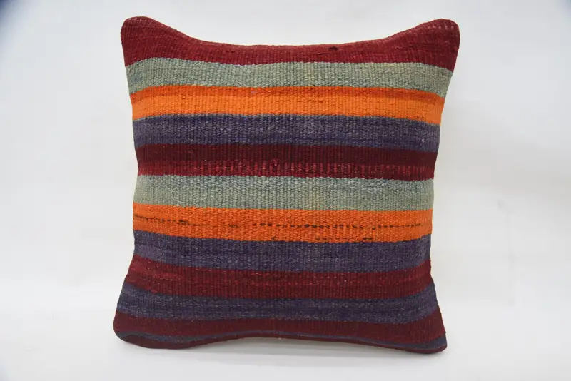 Cushion Case, Personalized Gift Pillow Cushion Cover, Handmade Kilim Cushion, 18x18 Blue Cushion Case, Vintage Pillow, Turkish Kilim Pillow - 4