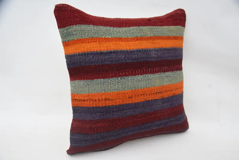 Cushion Case, Personalized Gift Pillow Cushion Cover, Handmade Kilim Cushion, 18x18 Blue Cushion Case, Vintage Pillow, Turkish Kilim Pillow - 2