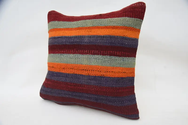 Cushion Case, Personalized Gift Pillow Cushion Cover, Handmade Kilim Cushion, 18x18 Blue Cushion Case, Vintage Pillow, Turkish Kilim Pillow - 3