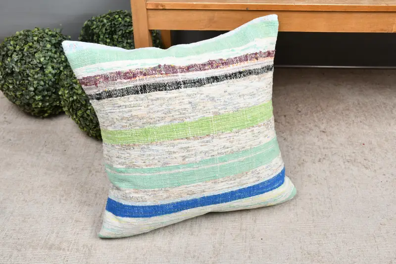 Decorative Pillow Cover, 20x20 Green Pillow Sham, Throw Kilim Pillow, Kilim Pillow Cover, Ethnical Kilim Rug Pillow, Cushion Cover, Tapestry Pillow - 7
