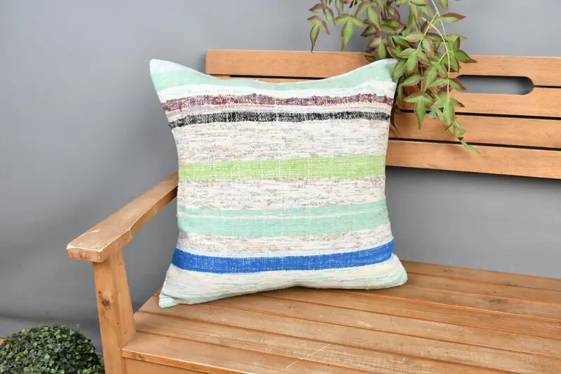 Decorative Pillow Cover, 20x20 Green Pillow Sham, Throw Kilim Pillow, Kilim Pillow Cover, Ethnical Kilim Rug Pillow, Cushion Cover, Tapestry Pillow - 1