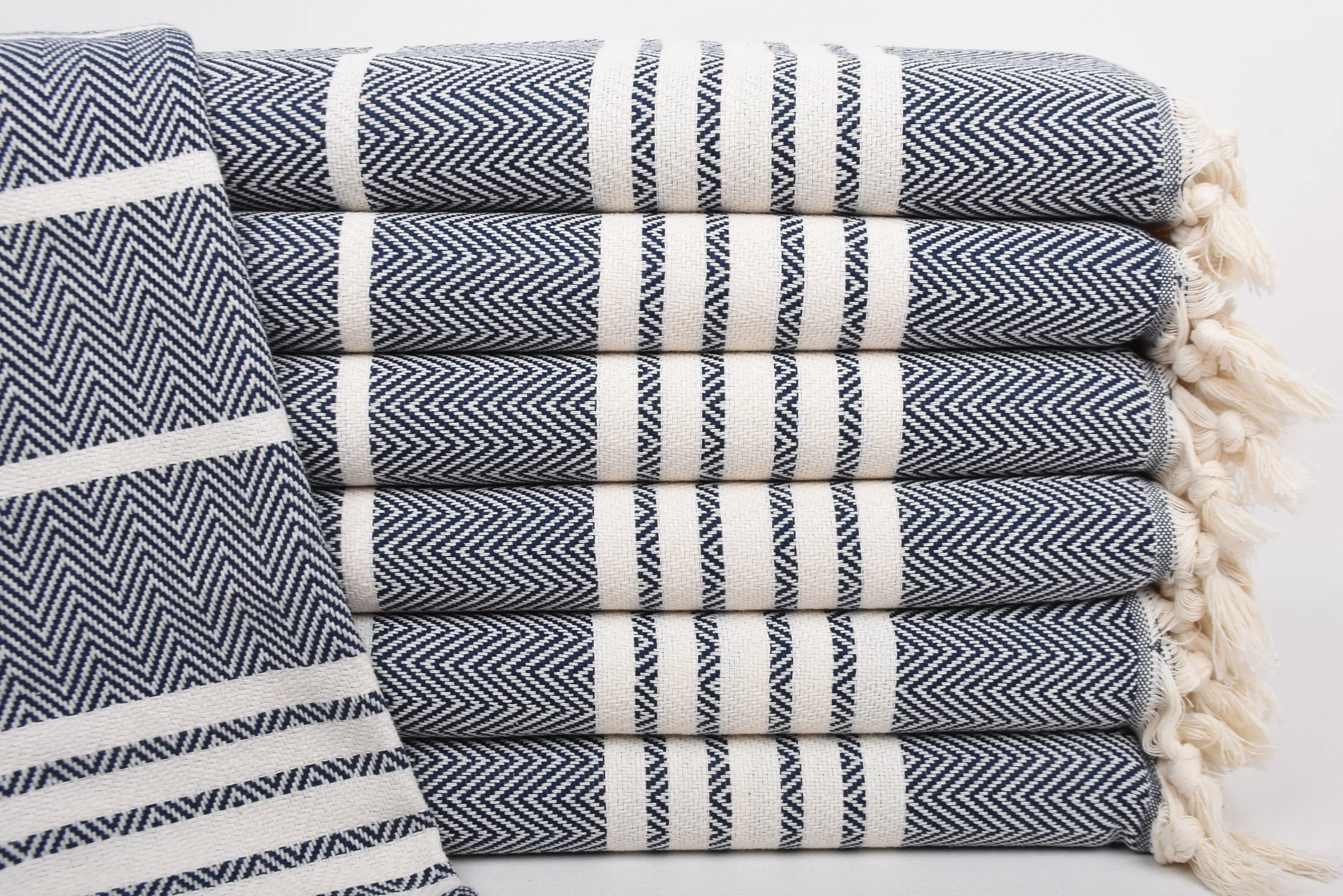 Personalized Organic Cotton Blue Navy Striped Dish Towel, 40x20 Inches - 1