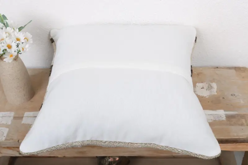 Boho Pillow Sham Cover, Patio Cushion, Pillow Case, Interior Designer Pillow, Ethnical Kilim Rug Pillow, 16x16 Beige Cushion - 7