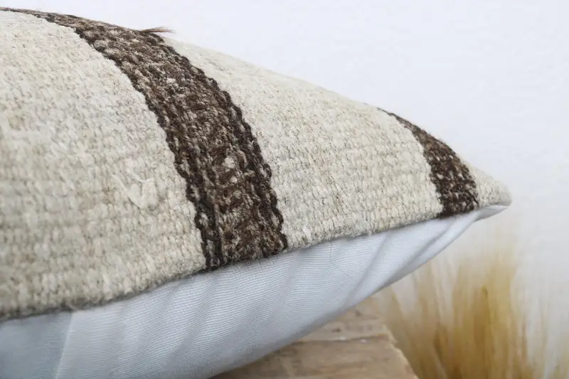 Boho Pillow Sham Cover, Patio Cushion, Pillow Case, Interior Designer Pillow, Ethnical Kilim Rug Pillow, 16x16 Beige Cushion - 6