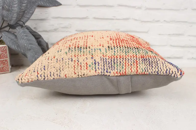 Cushion, Vintage Kilim Pillow, Vintage Pillow, 16x16 Red Pillow Cover, Handwoven Pillow Sham, Toss Cushion Cover, Interior Designer Pillow - 5