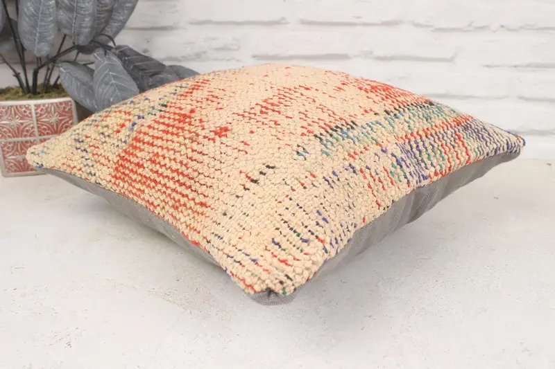 Cushion, Vintage Kilim Pillow, Vintage Pillow, 16x16 Red Pillow Cover, Handwoven Pillow Sham, Toss Cushion Cover, Interior Designer Pillow - 6