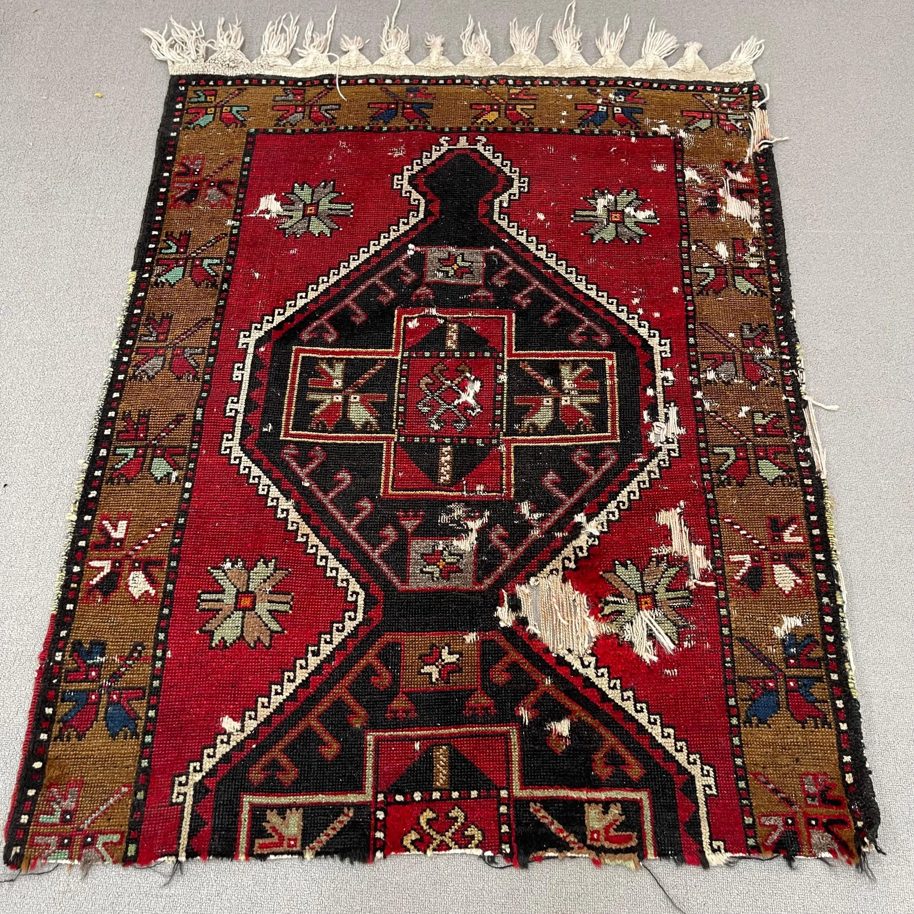 3.2x4.1 ft Rug, Turkish Vintage Rug, Red Camouflage Wool Rug - 1