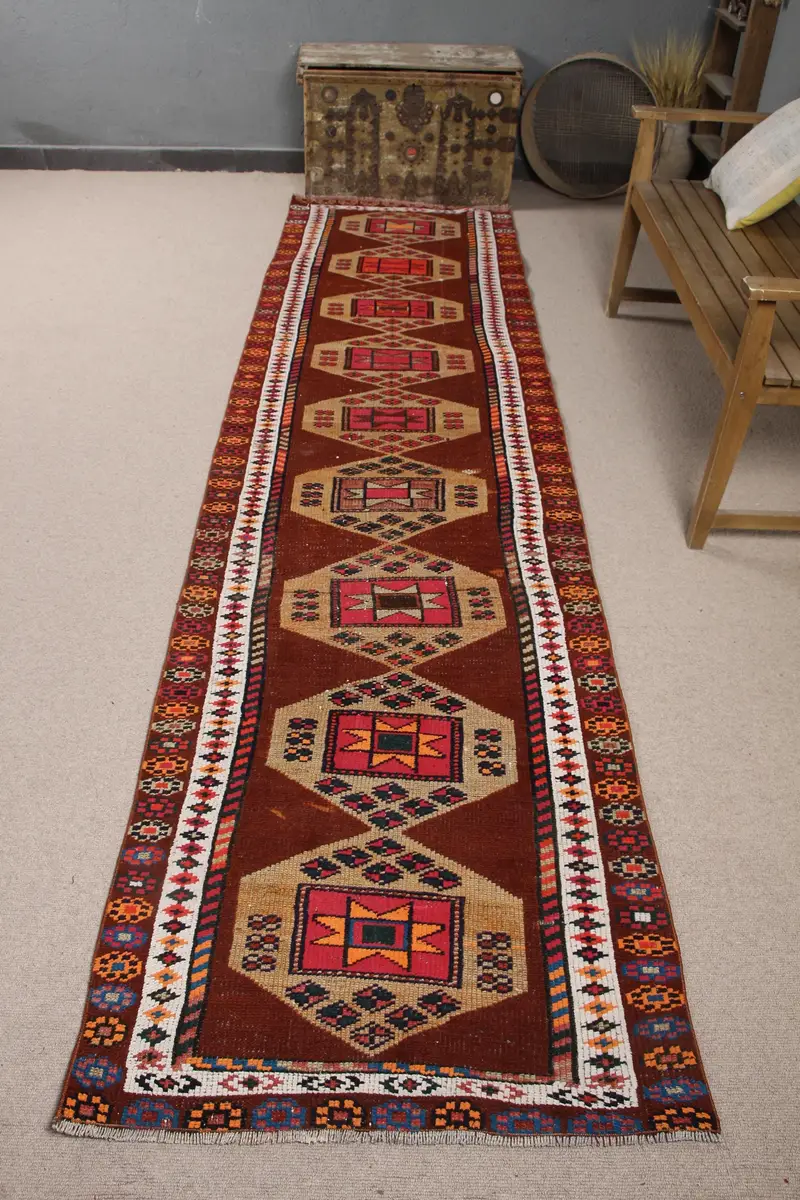 レッド&ベージュポルカドットラグ、2.8x11.2フィートシックな装飾