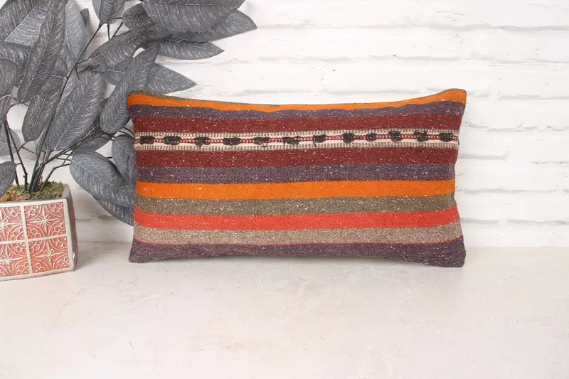 Vintage Pillow, Boho Pillow Sham Cover, Home Decor Pillow, 10x20 Purple Pillow Sham, Handwoven Pillow Cover Cushion Cover, Pillow Sham - 1