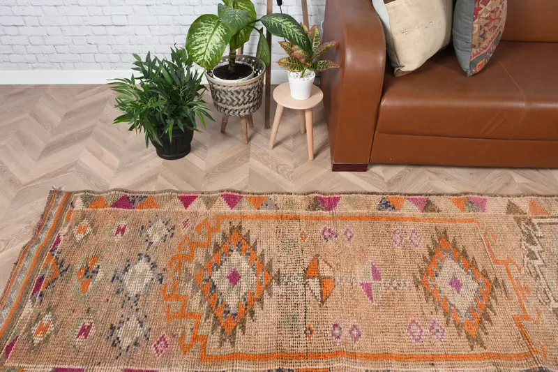 Alfombra vintage de 2,8x13,8 pies, alfombra turca corredora, alfombra de lana oriental marrón - 1