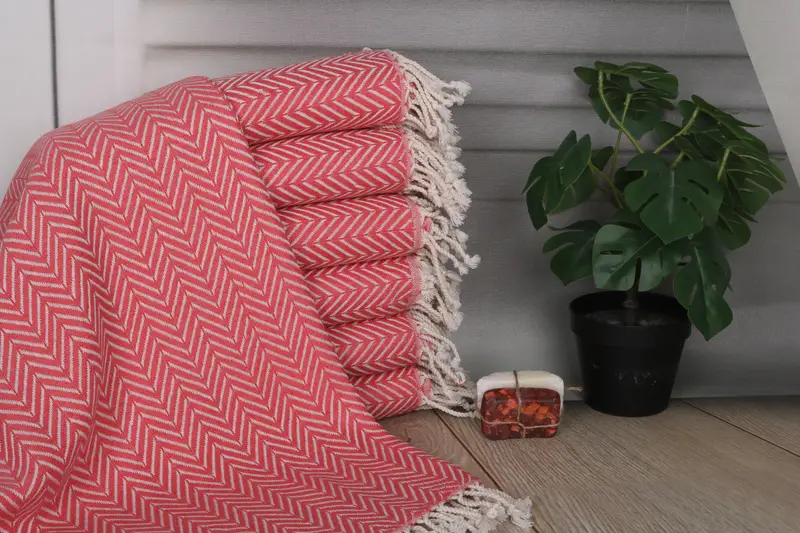 Personalized Zigzag Turkish Cotton Beach Towel, Vermilion, 40x71 Inches