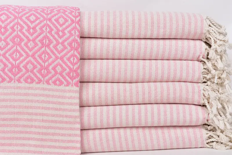 Personalized Towel Pink Peshtemal Diamond, 38x75 Inches