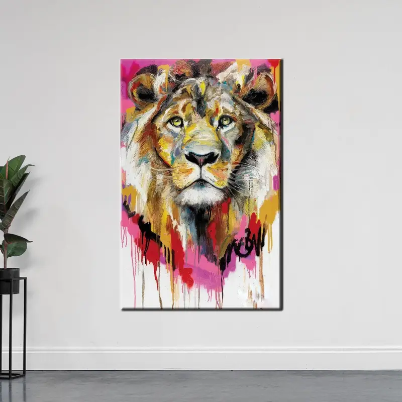 Abstrakte moderne, farbenfrohe, bedruckte Leinwandkunst mit dem König der Löwen
