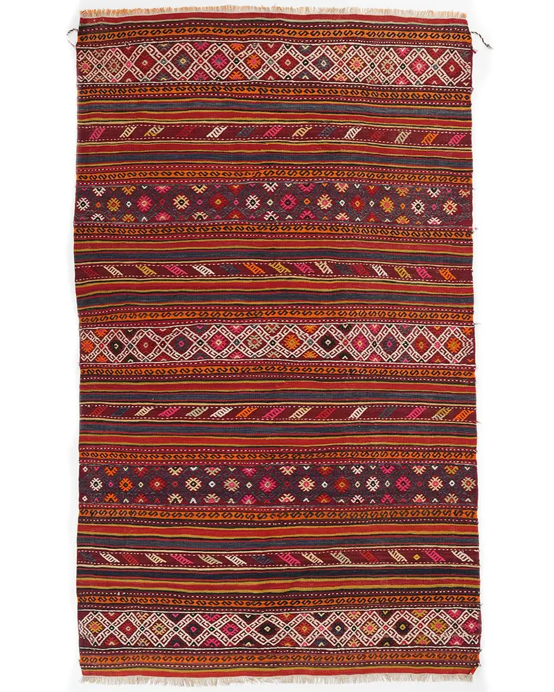 Alfombra roja vibrante, 4,8x8,1 pies con acento arcoíris