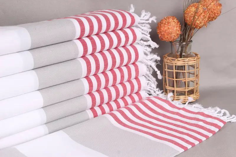 Personalisiertes rot-graues Baumwollhandtuch, Strandtuch, 40x71 Zoll