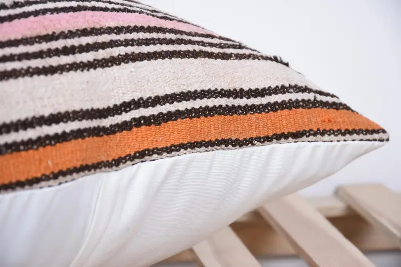 Ethnical Kilim Rug Pillow, Kilim Pillow Cover, Vintage Kilim Throw Pillow, 24x24 Orange Cushion, Cushion Case, Patio Pillow Case, Seat Pillow Sham - 7